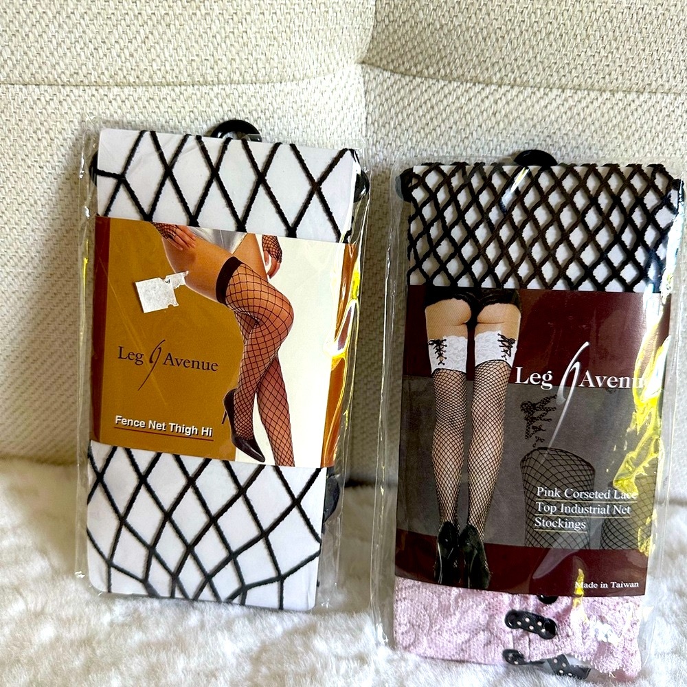 Bundle of 2 pairs of Leg Avenue Fishnet Thigh High Stockings, NWT